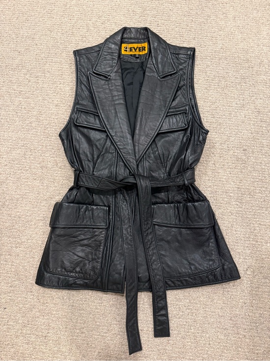 American Vintage Jackets & Blazers - VINTAGE 1980’s 1990’s genuine leather belted vest sleeveless jacket 4 Ever brand